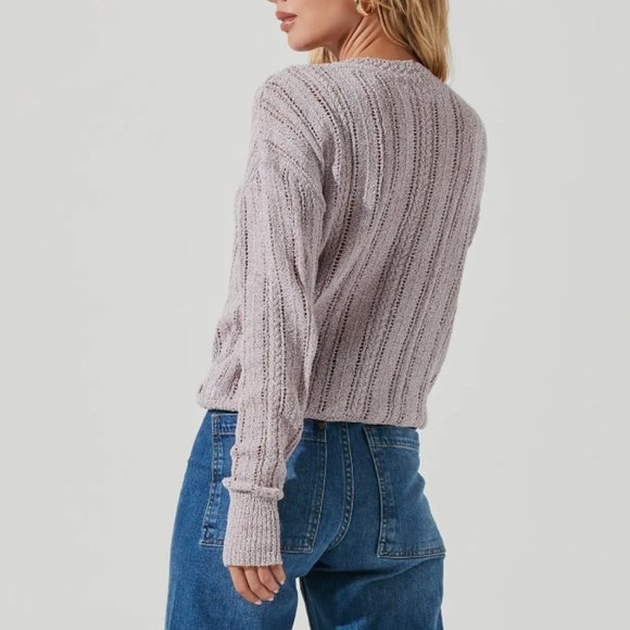 ASTR The Label Lavender Wrap Front Pointelle Knit V-neck Sweater L - Picture 4 of 5